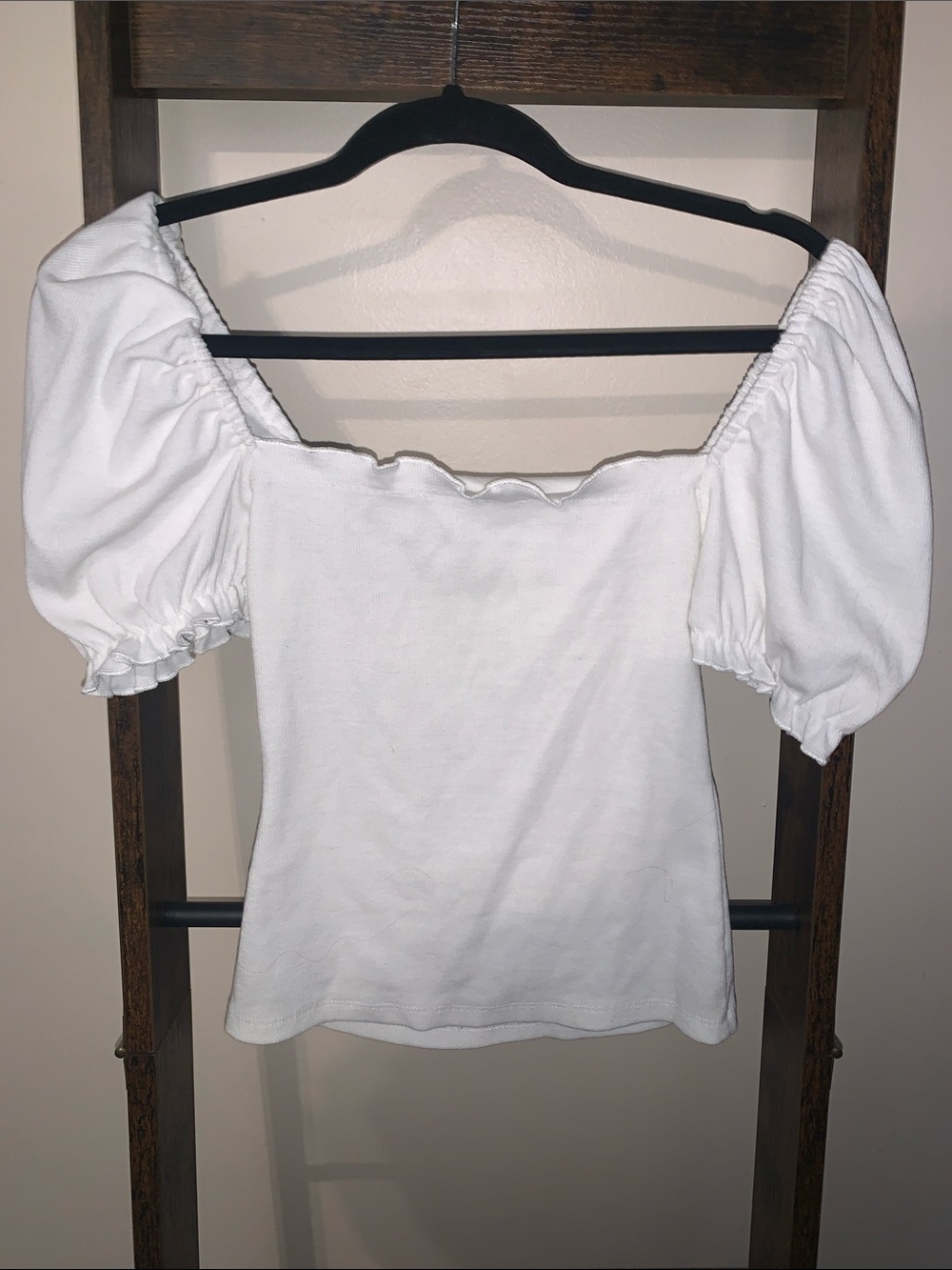 White Off-Shoulder Puff Sleeve Top